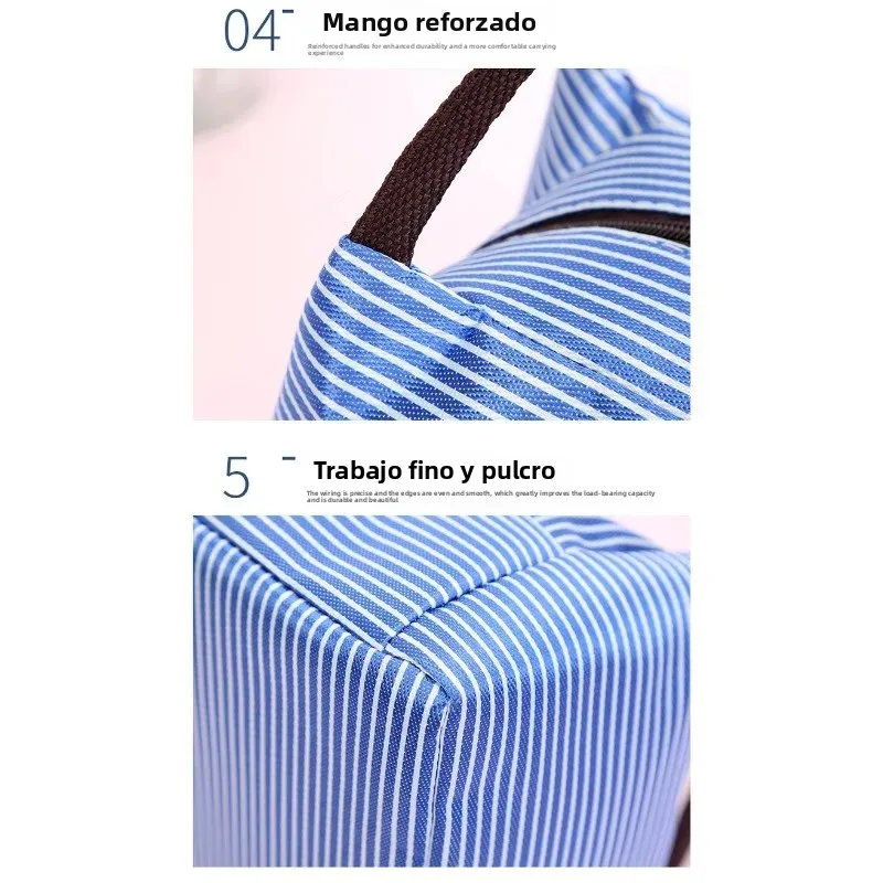 Bolsa térmica impermeable Bento a rayas de tela Oxford - imagen 4