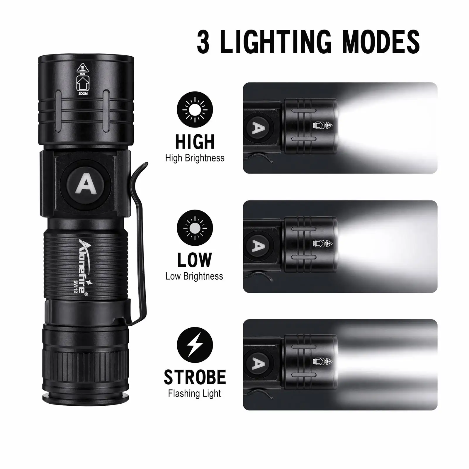 Alonefire Linterna táctica LED con zoom recargable USB para exteriores - imagen 5