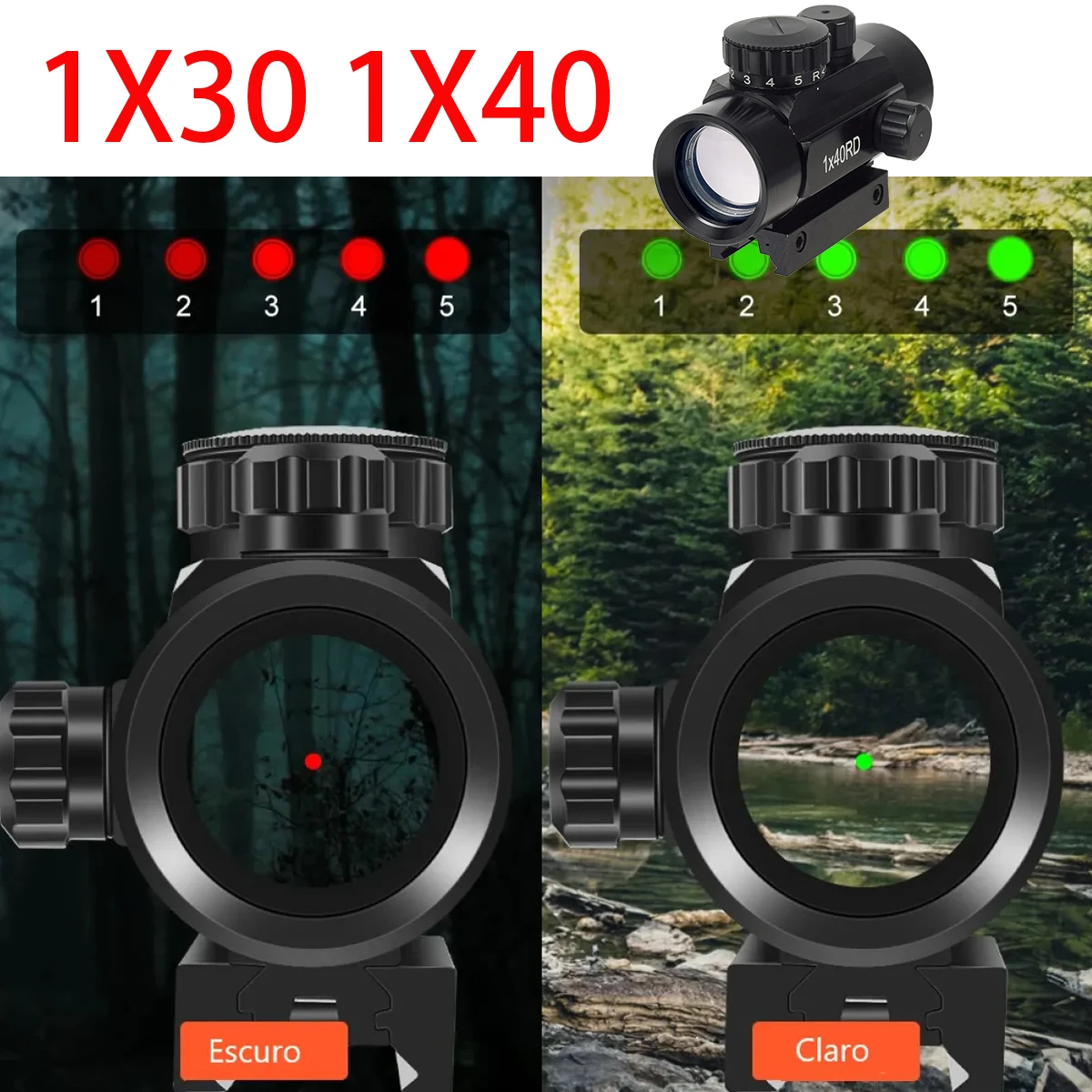 Mira Táctica Reflex Punto Rojo Verde Picatinny para Rifles - imagen 5