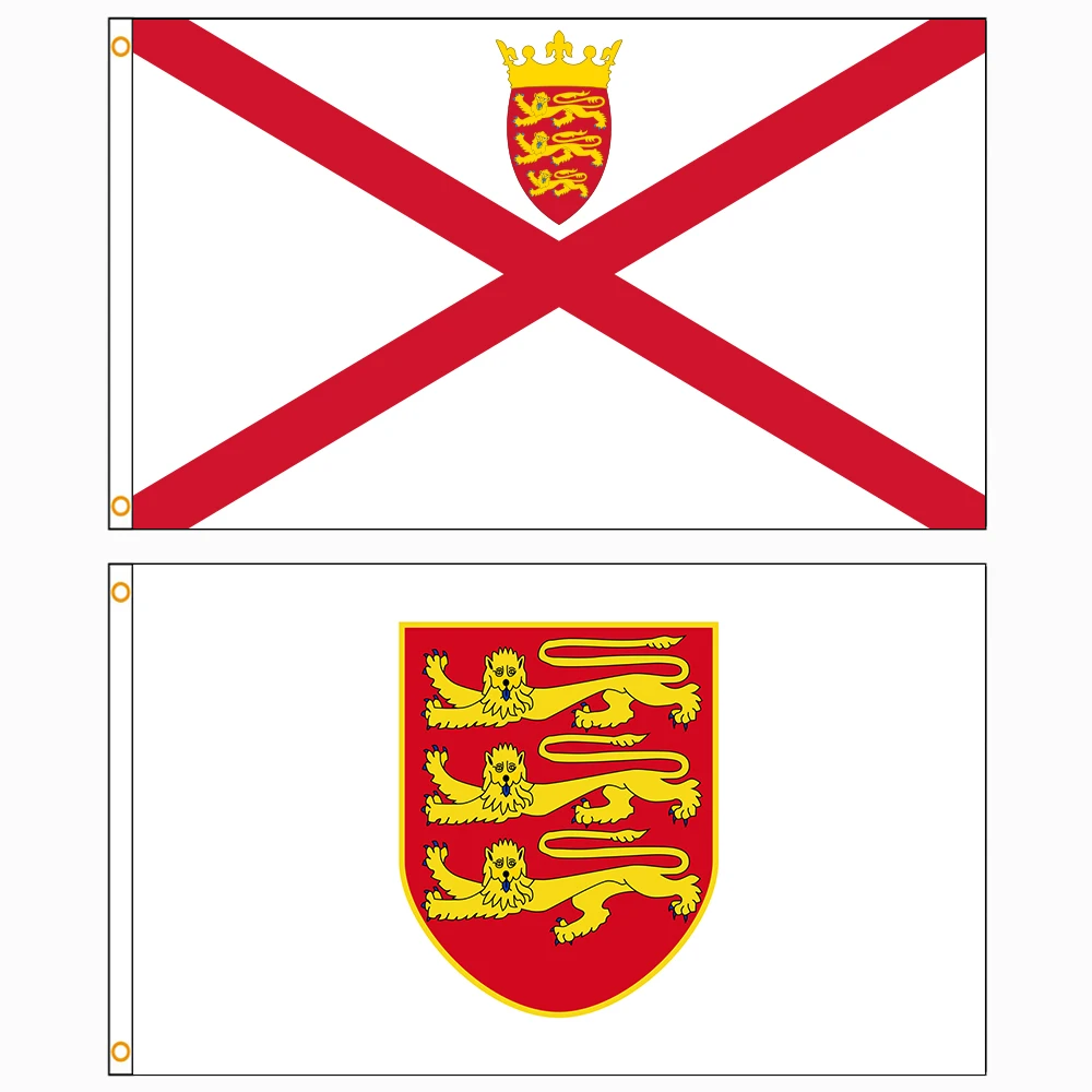 Bandera de Jersey frente y reverso mostrando detalle del diseño