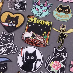 Parche bordado gato de bruja divertido para planchar la mochila