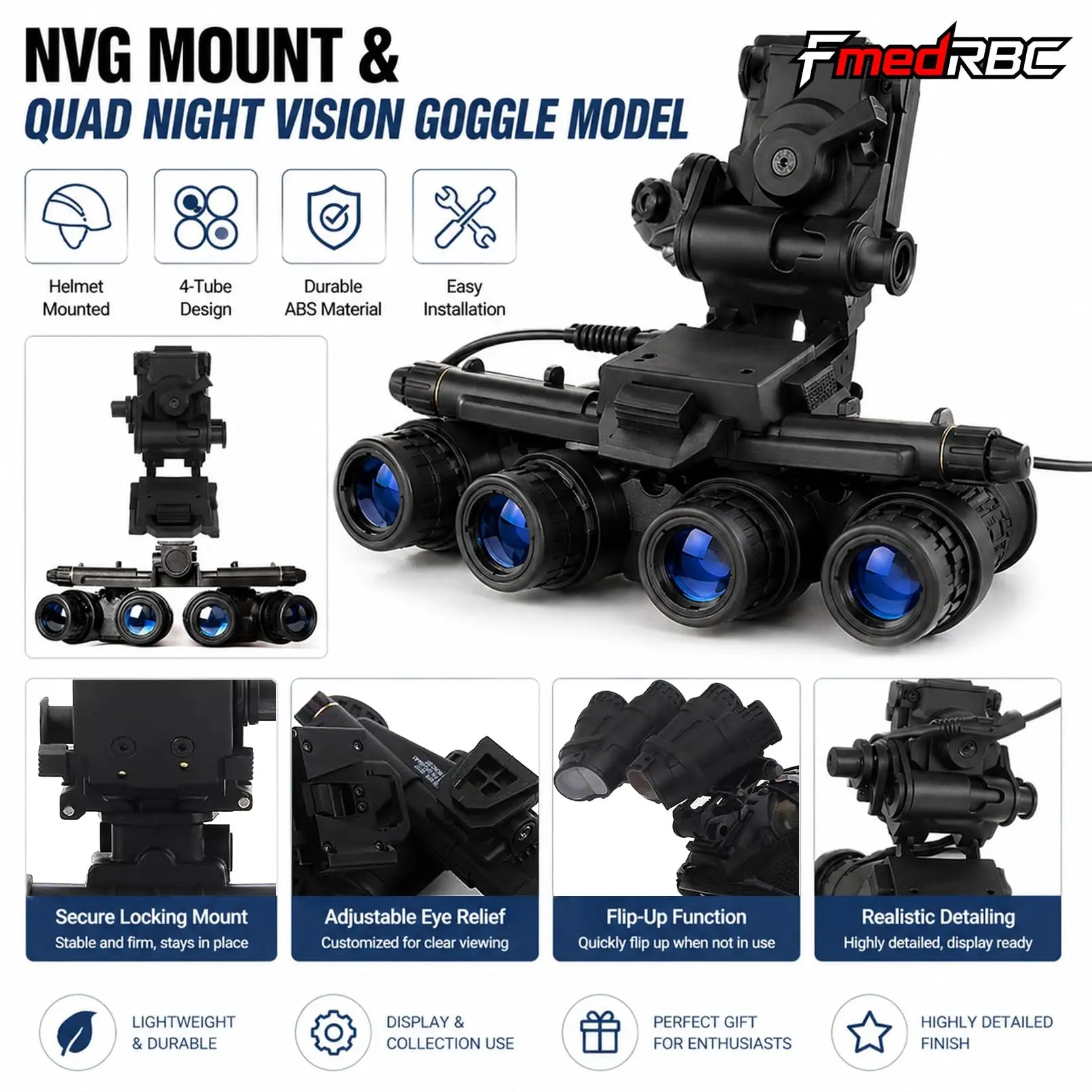 Casco táctico airsoft NVG con soporte L4G24, linterna y auriculares - imagen 5