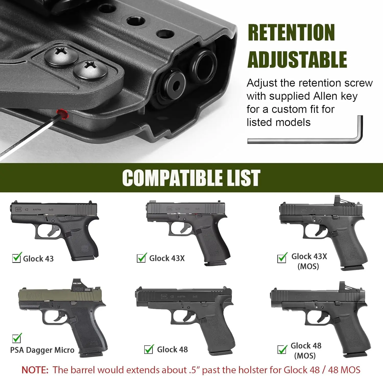 Funda IWB Glock con clip interno para mano derecha G43/43X/48 - imagen 3