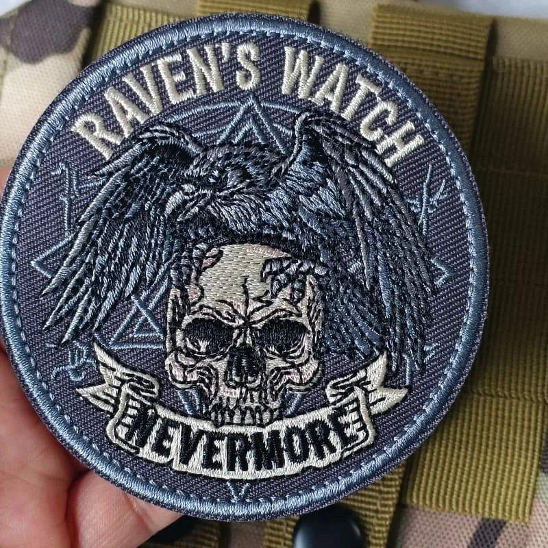 Parche táctico bordado RAVEN'S WATCH NEVERMORE gancho y bucle chaleco - imagen 2