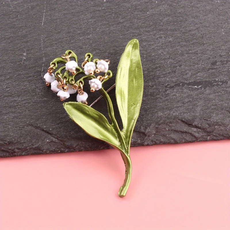 Broche esmaltado Lirio del Valle vintage para abrigo o traje - imagen 2