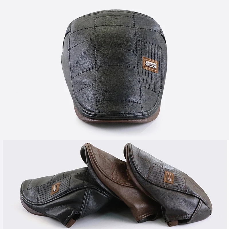 Gorra newsboy de cuero PU con visera plana para hombre - imagen 3
