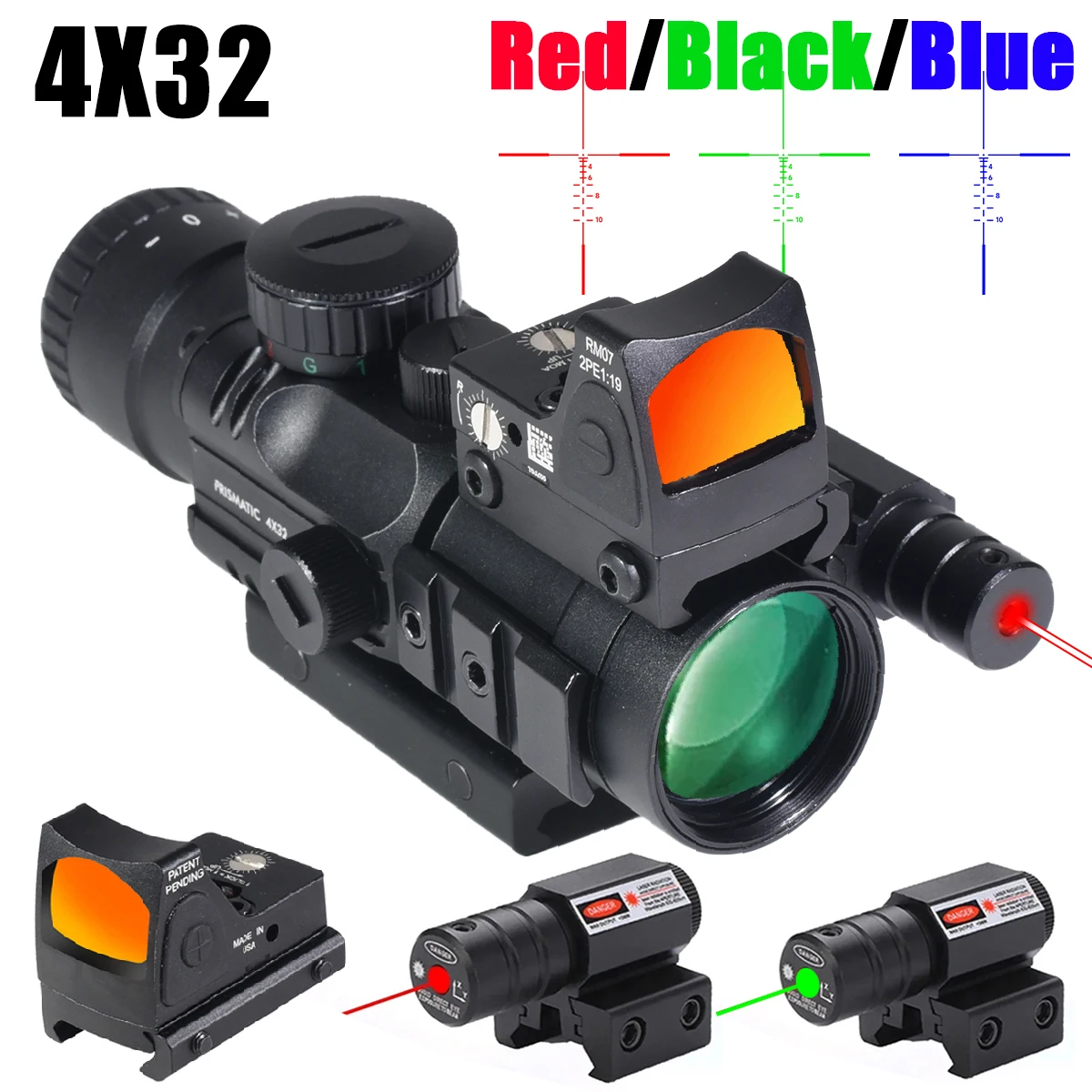Mira táctica óptica combinada con retícula triiluminada y láser rojo - imagen 2