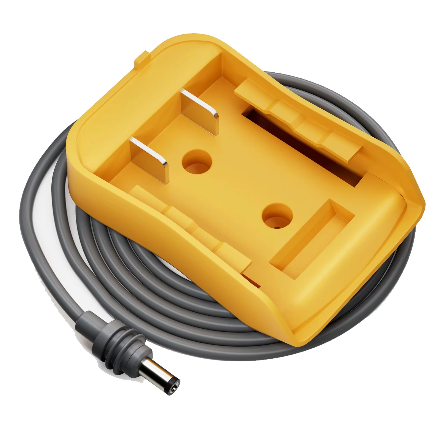 Detalle del adaptador de batería con cable de alimentación CC