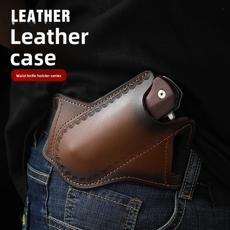 Funda de cuero para cuchillo plegable EDC, montaje lateral - imagen 4