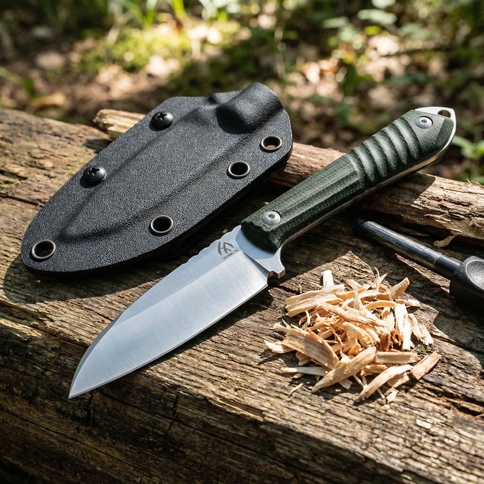 Cuchillo táctico de exteriores con mango G10 y funda duradera