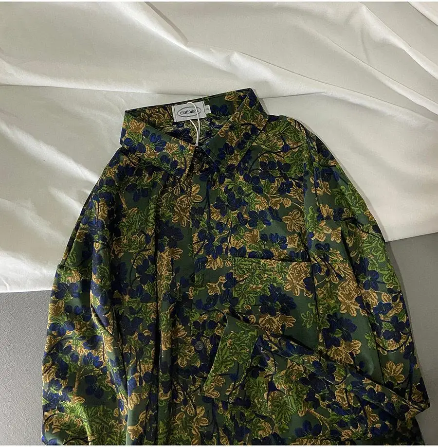 Camisa de manga larga verde oscuro estilo retro campestre - imagen 3