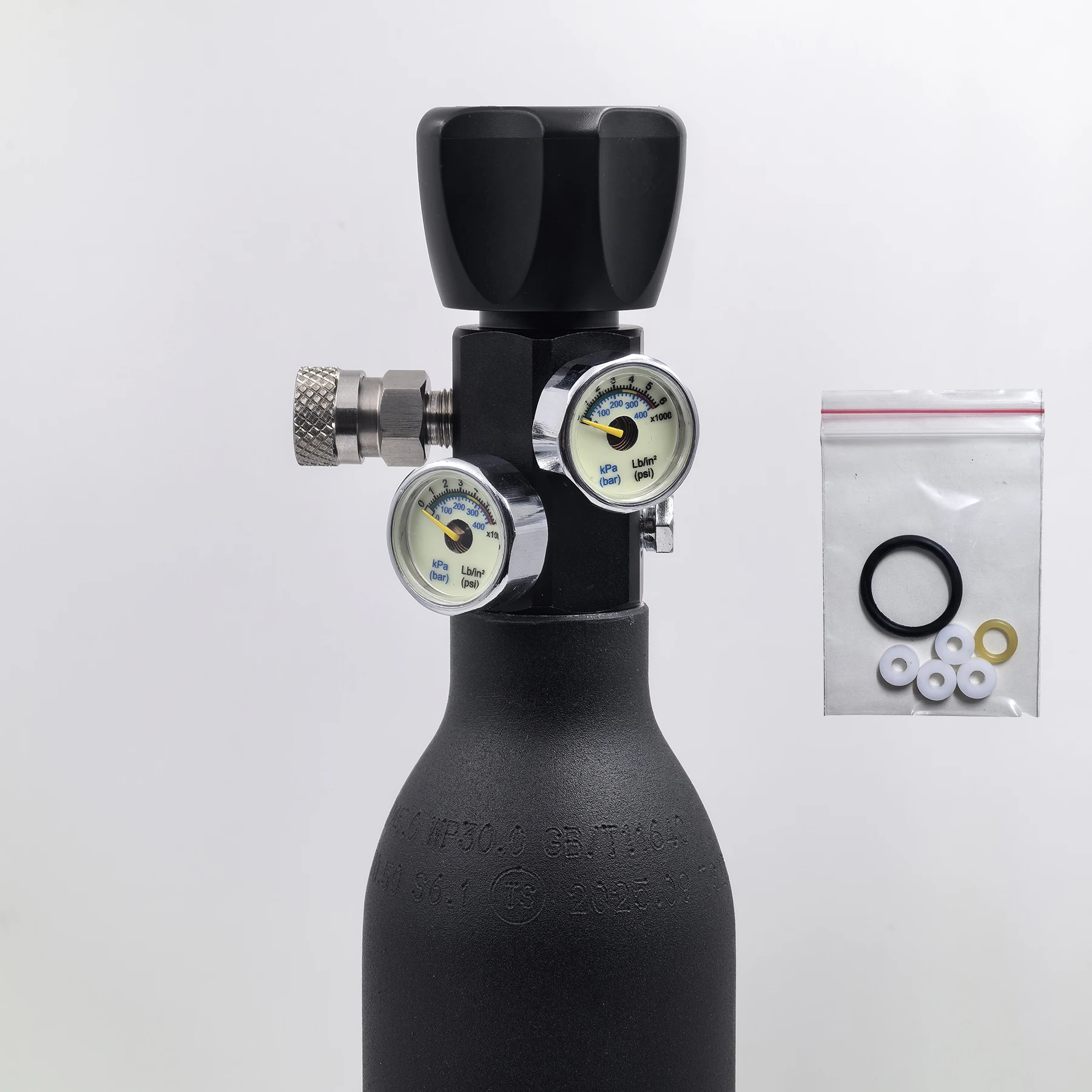 Adaptador con válvula DIN y doble manómetro