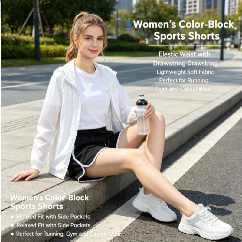 Shorts deportivos de mujer cintura alta anti-rozaduras corte recto - imagen 3