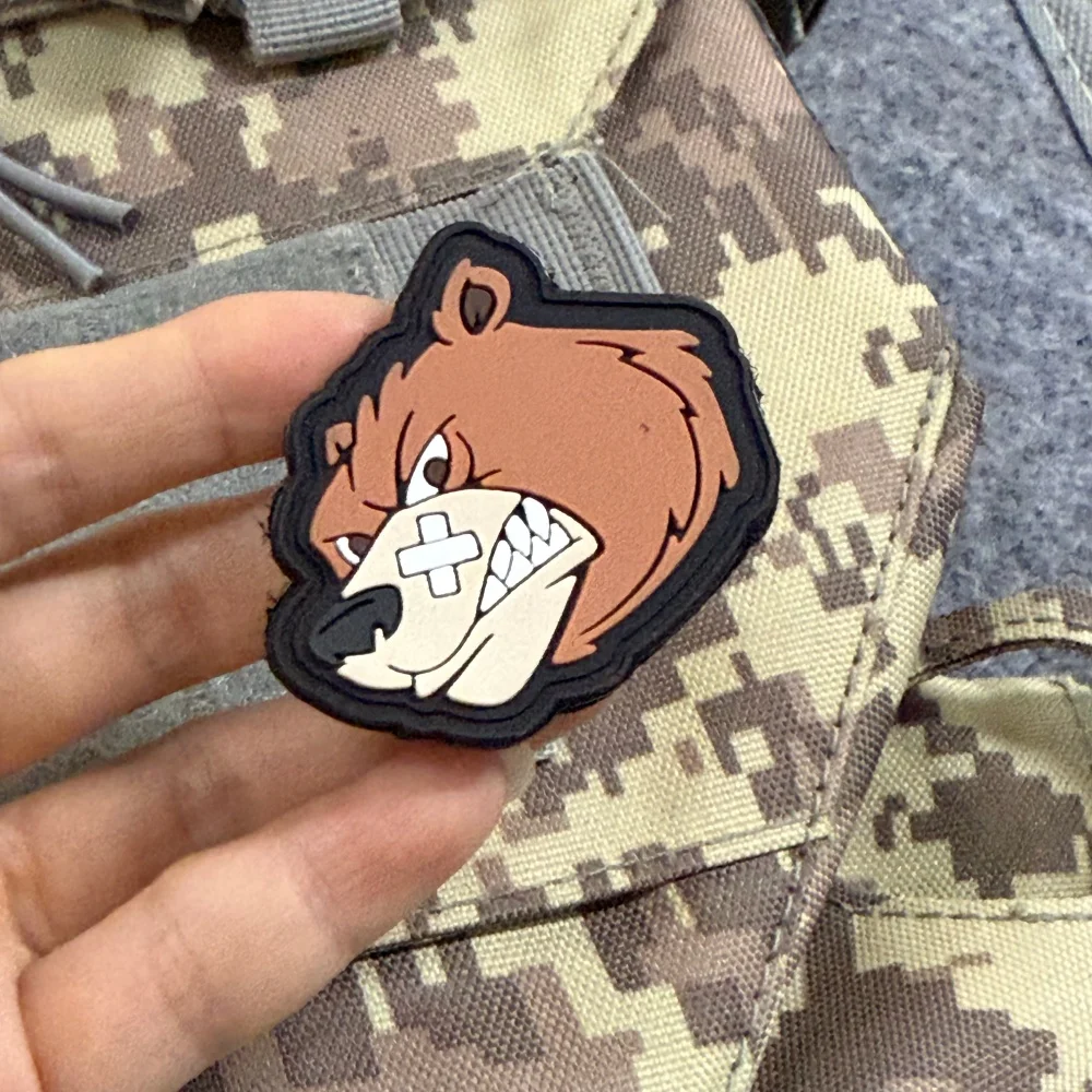 Parche táctico Angry Bear PVC oso grizzly con velcro para mochila