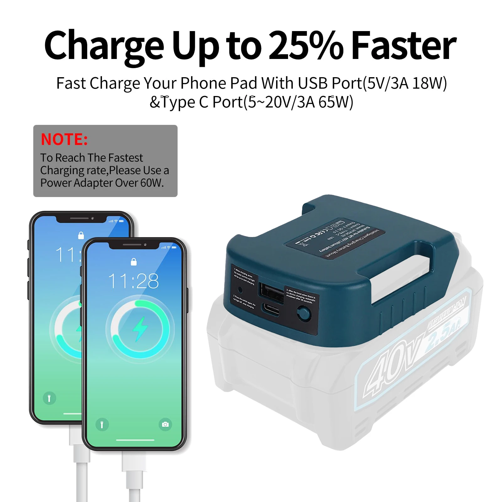 Batería acoplada al adaptador