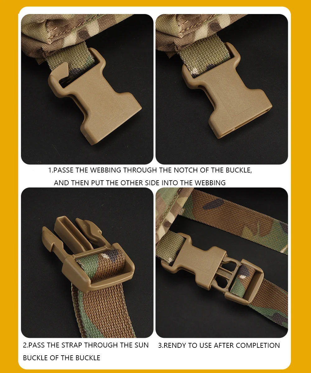 Hebilla instalada en correa de mochila táctica