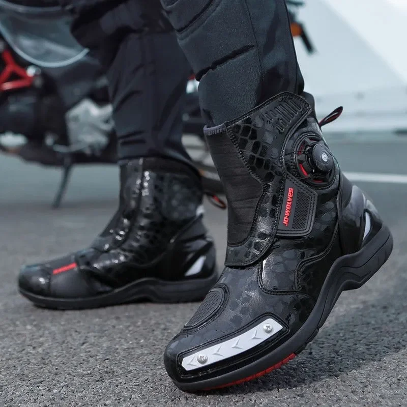 Botas de moto impermeables de microfibra con cordones rápidos