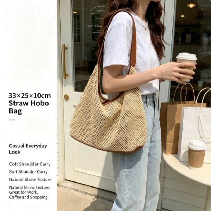 Bolsa de paja para mujer estilo vacacional – bandolera y bolso - imagen 4