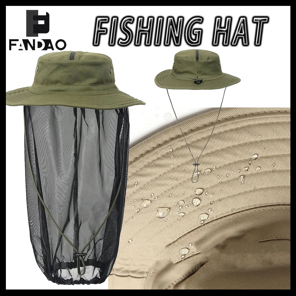 Sombrero táctico impermeable para pesca con red mosquitera y malla