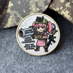 Parche táctico impreso chica bebiendo café – Velcro para ropa MOLLE