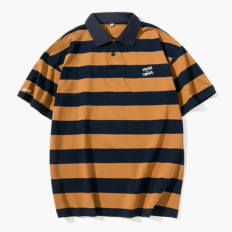 Polo táctico de golf a rayas para hombre, manga corta vintage - imagen 2