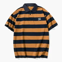 Polo táctico de golf a rayas para hombre, manga corta vintage