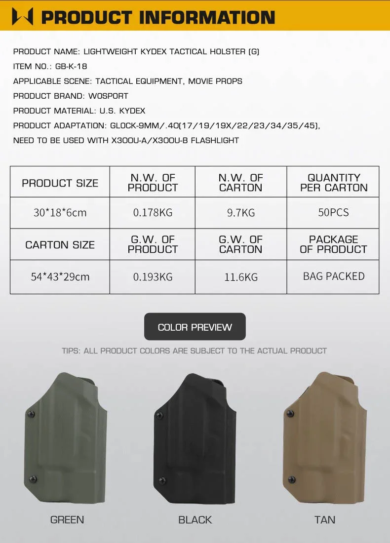 Detalle de la funda de Kydex compatible con linterna