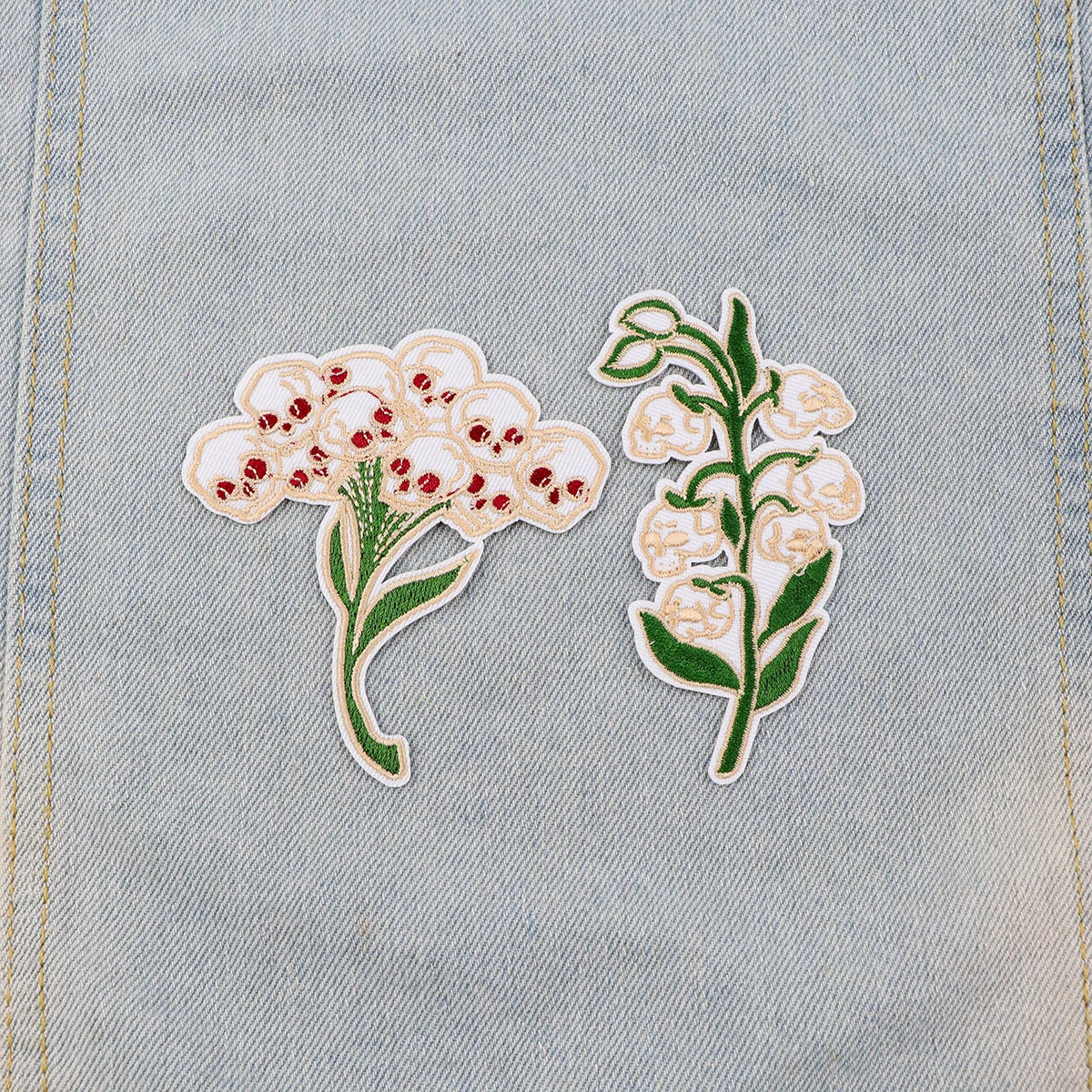 Parche bordado flores esqueleto punk – Termoadhesivo para ropa - imagen 5