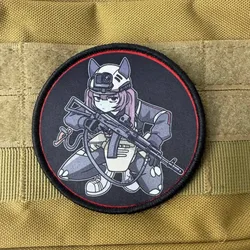 Parche táctico anime con velcro, chica de pelo morado y orejas de gato