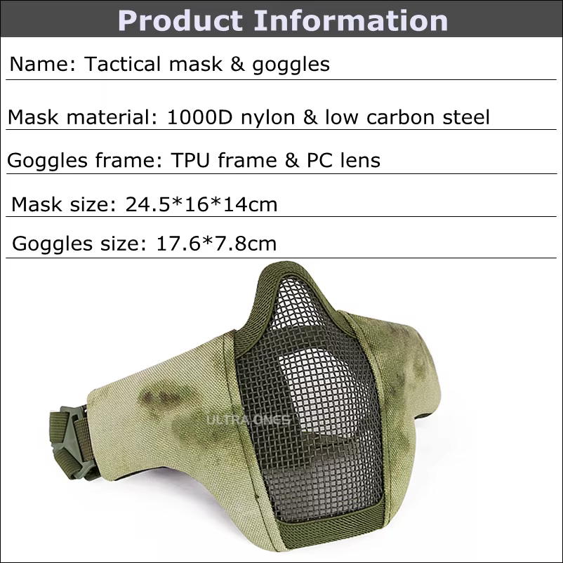 Máscara táctica dividida con gafas protectoras para airsoft