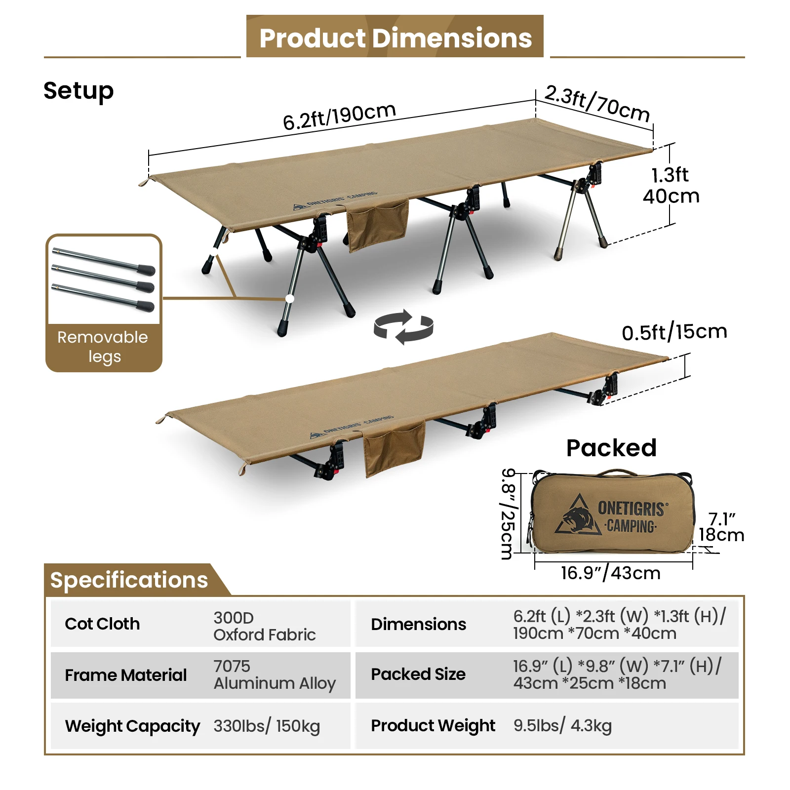 OneTigris Supranubis cama plegable de camping portátil para adultos - imagen 4