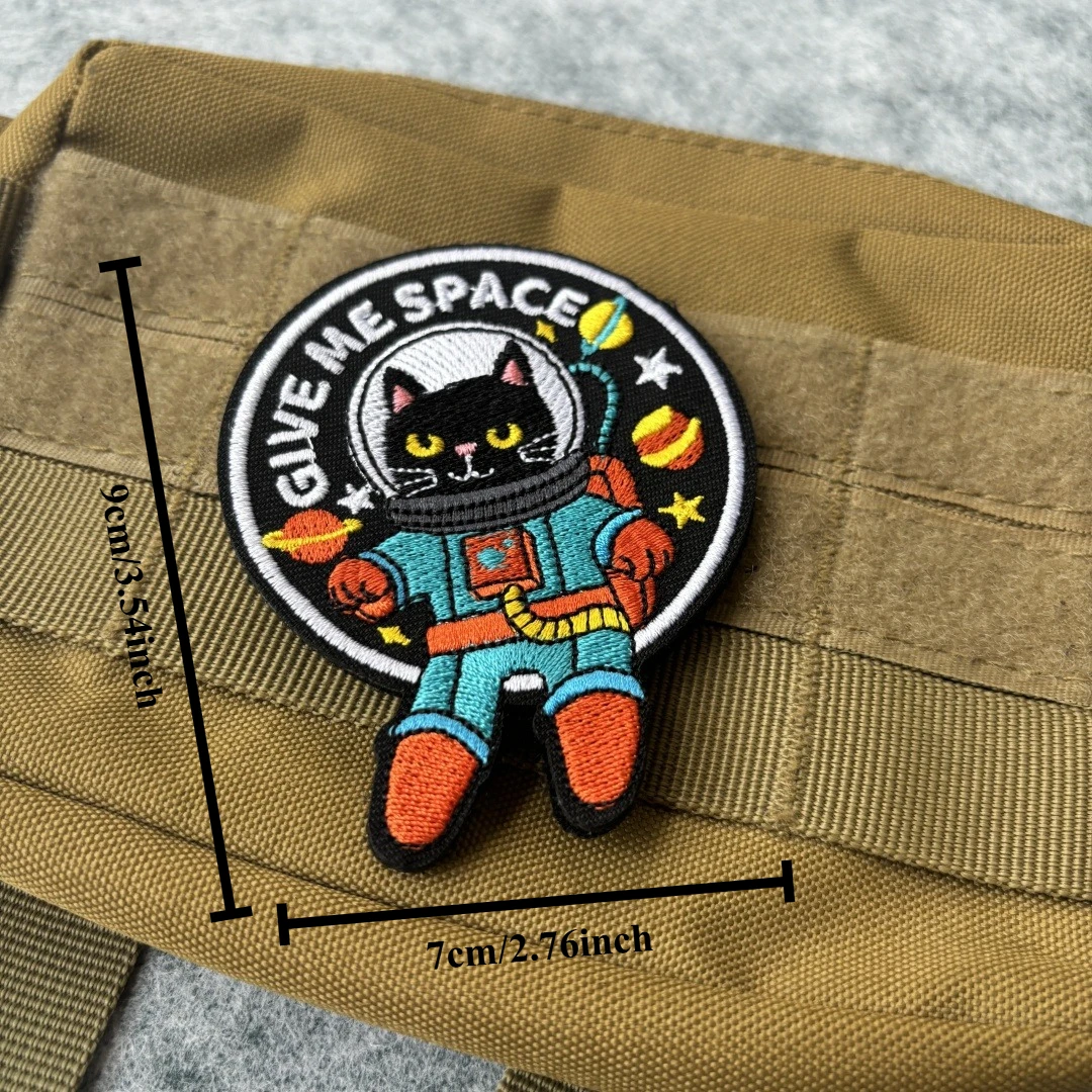 Parche bordado gato espacial termoadhesivo para mochila y ropa