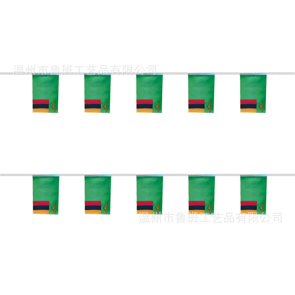 Banderines de Zambia colgados como guirnalda decorativa