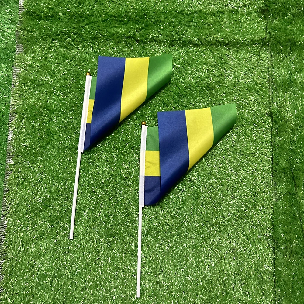 Bandera de mano Gabón de poliéster con asta de plástico - imagen 2