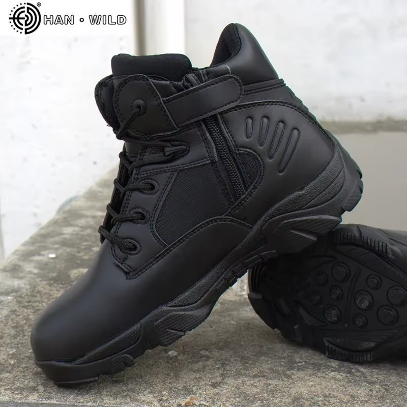 Botas tácticas invierno hombre – Impermeables cuero negro combate - imagen 3