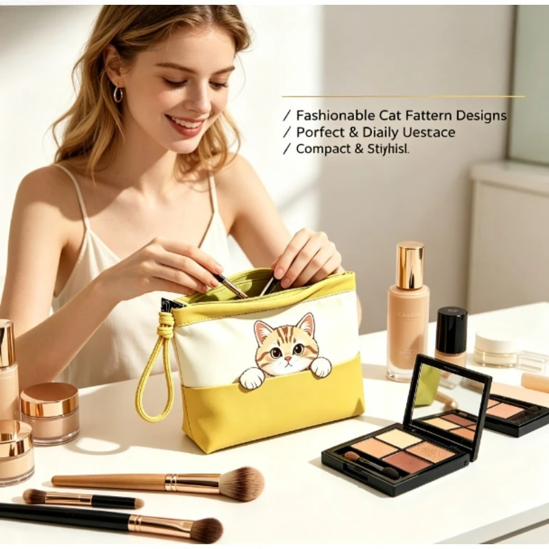 Bolsa impermeable gran capacidad para cosméticos con estampado de gato - imagen 2