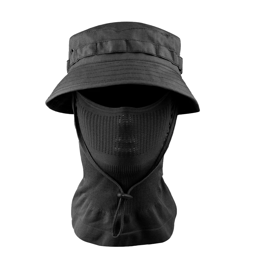 Sombrero boonie táctico negro con protector de cuello