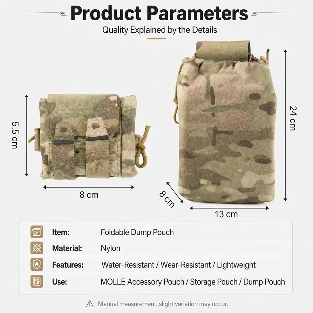 Bolsa táctica MOLLE plegable para cinturón, almacenamiento utilitario