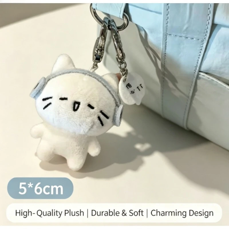 llavero de peluche gato con auriculares para mochila y bolso - imagen 4