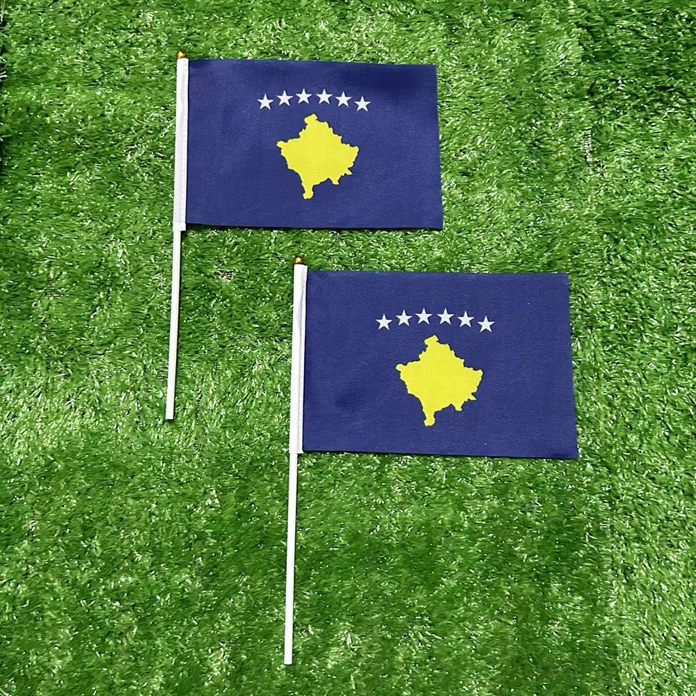 Bandera Kosovo ondeando poste plástico 21x14 cm decoración hogar - imagen 3