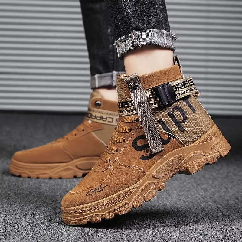 Botas tácticas de cuero altas punta redonda para hombre - imagen 3