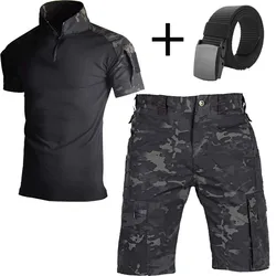 Conjunto táctico ripstop: pantalones cortos elásticos cargo senderismo