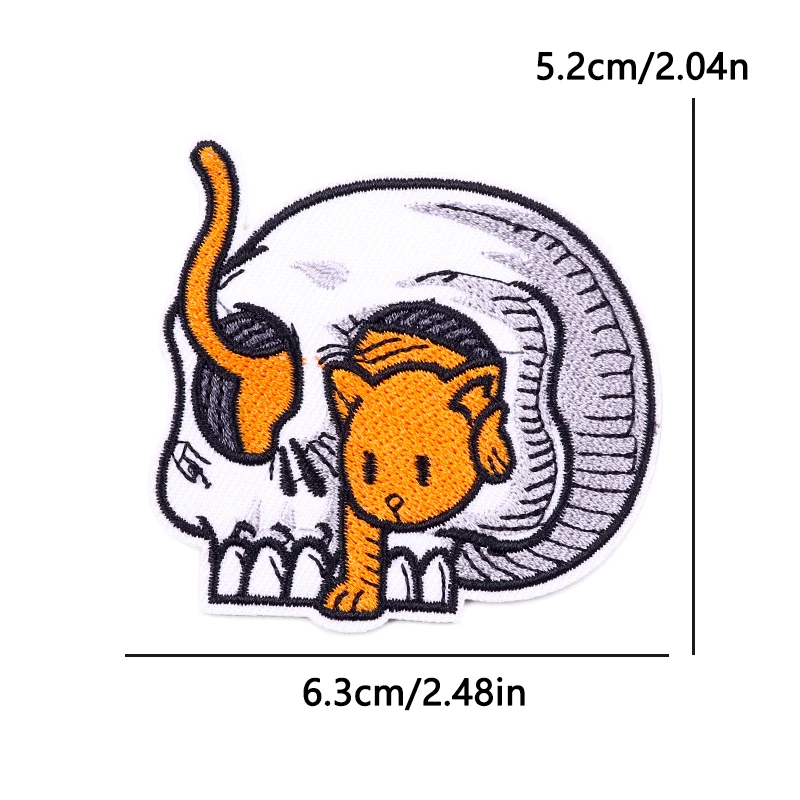 Parches termoadhesivos calaveras de gato blanco y negro para ropa - imagen 3