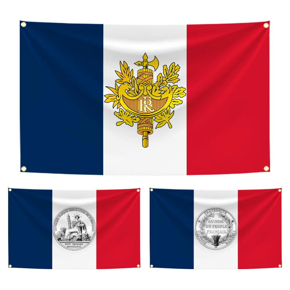 FLAGLAND Bandera francesa con escudo de la República en poliéster - imagen 2