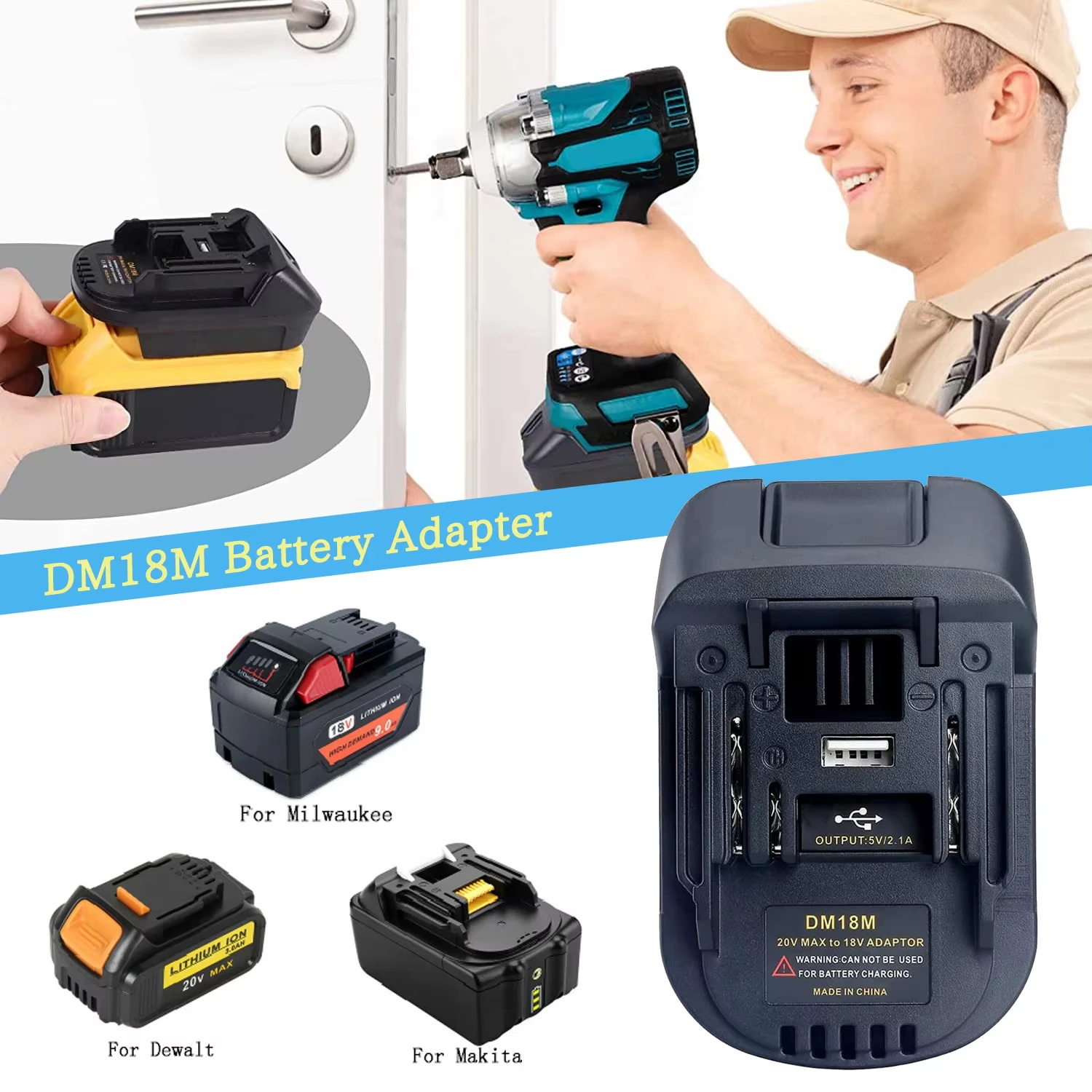Adaptador DM18M con toma de carga USB para Makita 18V BL1830 - imagen 4