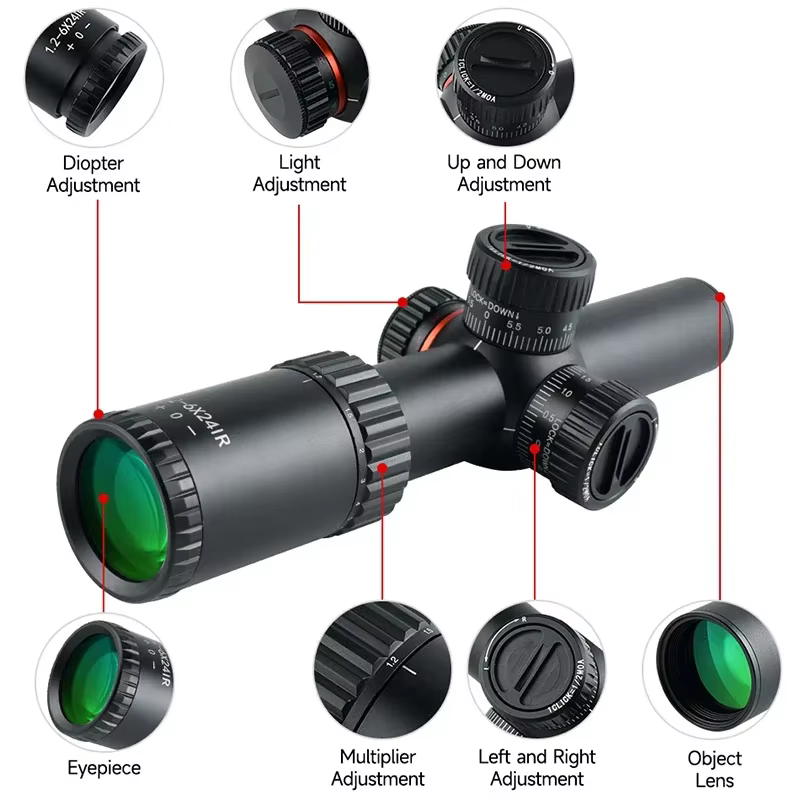 Mira telescópica táctica 1,2-6x24 con roja/verde, riel 11mm/20mm - imagen 3