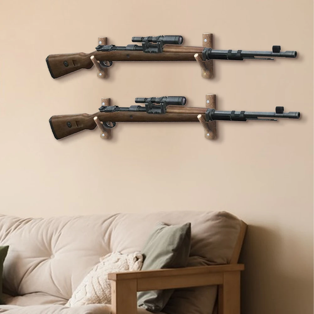 Soporte de pared para escopeta y pistola de madera estilo rama - imagen 2