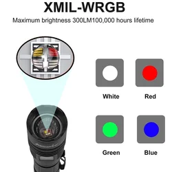 Linterna LED táctica recargable luz blanca roja verde azul para caza