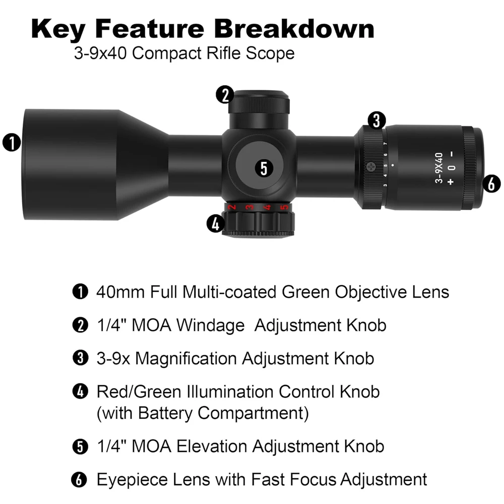 Mira táctica óptica para rifle con iluminación verde y roja Picatinny - imagen 4