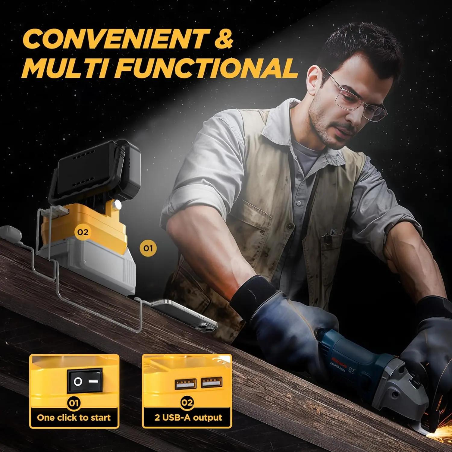 DeWalt lámpara de trabajo LED inalámbrica regulable con USB